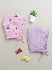 BUMZEE Lilac & Lavender Girls Cotton Pack Of 2 Bonet Cap