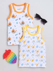 BUMZEE White & Orange Boys Sleeveless T-Shirts Pack Of 2