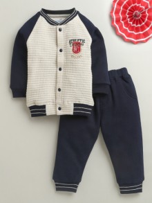 BUMZEE Navy & Beige Boys Full Sleeves Cotton Blend Winter Set