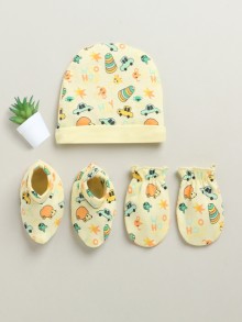 BUMZEE Yellow Boys Cotton Cap Mitten Bootie Set