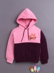 BUMZEE Pink & Wine Girls Full Sleeves Cotton Hooded Sweatshirt