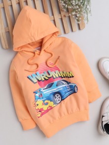 BUMZEE Orange Boys Full Sleeves Hooded Sweatshirt