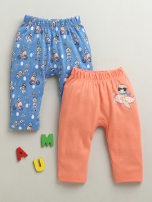 BUMZEE Blue & Peach Baby Girls Diaper Pants Leggings Pyjamas Pack Of 2