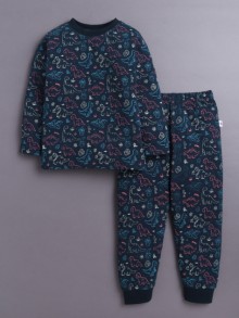 BUMZEE Navy Boys Full Sleeves Cotton T-Shirt & Pyjama Set