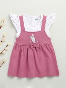 BUMZEE Mauve & White Girls Ruffled Sleeves Cotton Knee Length Frock