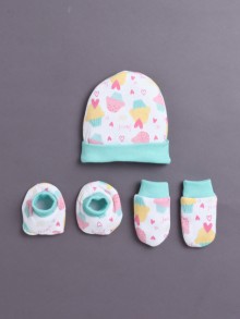BUMZEE White & Mint Girls Cotton Cap Mitten Bootie Set