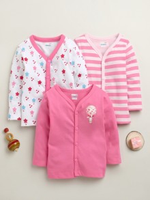 BUMZEE Girls Full Sleeves Jabla Pink & White Pack of 3