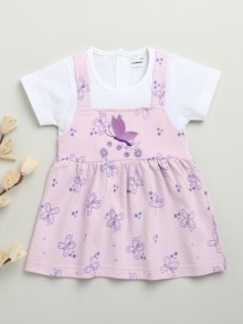 BUMZEE Lilac & White Girls Half Sleeves Cotton Knee Length Frock