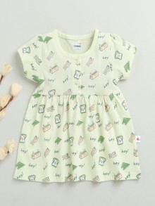 BUMZEE Green Girls Cap Sleeves Cotton Knee Length Frock