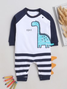BUMZEE White & Navy Boys Full Sleeves Fashion Trendy Sleepsuit