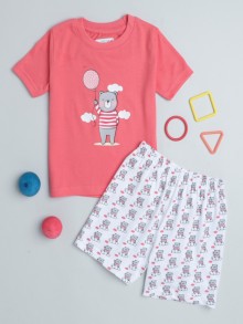 BUMZEE Coral & White Girls Half Sleeves T-Shirt & Short Set