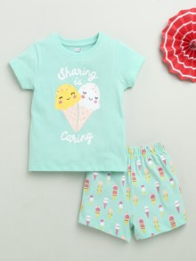 BUMZEE Mint Green Girls Half Sleeves T-Shirt & Short Set