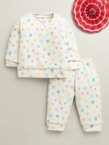 BUMZEE Cream Girls Full Sleeves Poly Blend Winter Wear Set