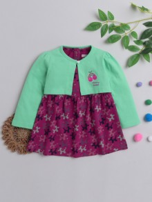 BUMZEE Maroon Girls Full Sleeves Frock With Shrug