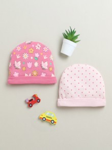 BUMZEE Pink & Peach Girls Cotton Pack Of 2 Round Cap