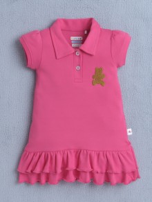 BUMZEE Pink Girls Cap Sleeves Cotton Frock With Headband