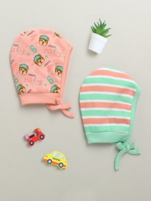 BUMZEE Peach & Multi Boys Cotton Pack Of 2 Bonet Cap