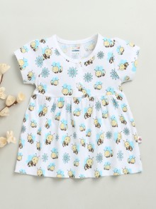 BUMZEE White Girls Cap Sleeves Cotton Knee Length Frock