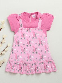 BUMZEE Pink Girls Half Sleeves Cotton Knee Length Frock