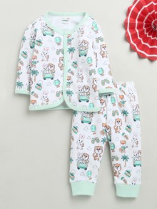 BUMZEE White Baby Girls Full Sleeves Jabla & Pyjama Set