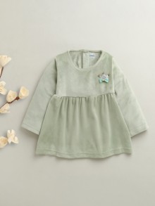 BUMZEE Green Girls Full Sleeves Poly Blend Frock Dress