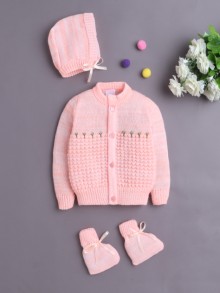 BUMZEE Orange Baby Boys Full Sleeves Acrylic Blend Sweater With Cap & Socks