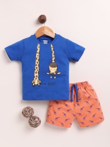 BUMZEE Royal Blue & Orange Boys Half Sleeves T-Shirt & Short Set