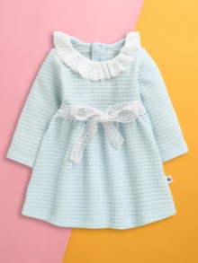BUMZEE Sky Blue Girls Full Sleeves Cotton Frock Dress