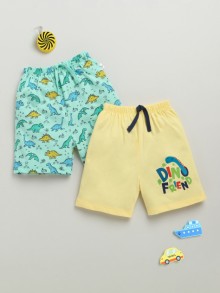 BUMZEE Mint Green & Yellow Boys Shorts Pack Of 2
