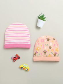 BUMZEE Peach & Pink Girls Cotton Pack Of 2 Round Cap