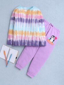 BUMZEE Multi & Lavender Girls Full Sleeves T-Shirt & Pyjama Set