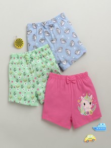 BUMZEE Green & Pink Girls Shorts Pack Of 3