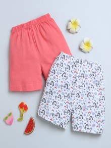 BUMZEE Coral & White Girls Shorts Pack Of 2