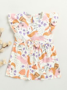 BUMZEE Off White Girls Cap Sleeves Cotton Knee Length Frock