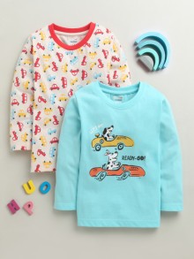 BUMZEE Blue & Peach Boys Full Sleeves Cotton T-Shirts Pack Of 2