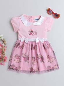 BUMZEE Pink Girls Cap Sleeves Cotton Frock