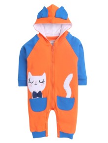 Bumzee Orange Boys Full Sleeves Fancy Hooded Sleepsuit