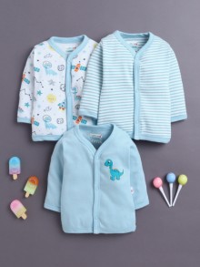 BUMZEE Boys Full Sleeves Jabla Sky Blue & White Pack of 3