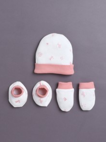 BUMZEE White & Peach Girls Cotton Cap Mitten Bootie Set