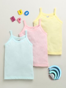 BUMZEE Yellow & Sky Blue Girls Cotton Slips Pack of 3