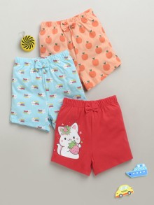 BUMZEE Sky Blue & Peach Girls Shorts Pack Of 3