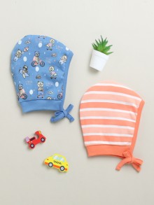 BUMZEE Blue & Multi Boys Cotton Pack Of 2 Bonet Cap