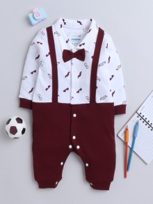 BUMZEE Maroon & White Boys Full Sleeves Formal Trendy Sleepsuit
