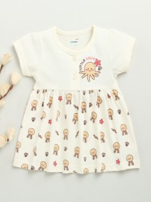 BUMZEE Cream Girls Cap Sleeves Cotton Knee Length Frock