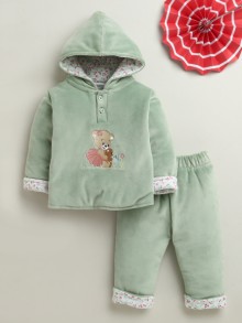 BUMZEE Green Girls Full Sleeves Cotton Blend Winter Wear Set
