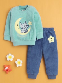 BUMZEE Sea Green & Blue Boys Full Sleeves Sweatshirt & Jogger Set