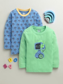 BUMZEE Blue & Green Boys Full Sleeves Cotton T-Shirts Pack Of 2