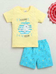 BUMZEE Yellow & Blue Boys Half Sleeves T-Shirt & Short Set