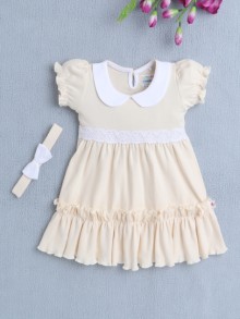 BUMZEE Pink Girls Half Sleeves Cotton Frock With Headband