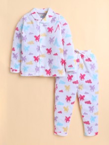 BUMZEE White Girls Full Sleeves Cotton Night Suit